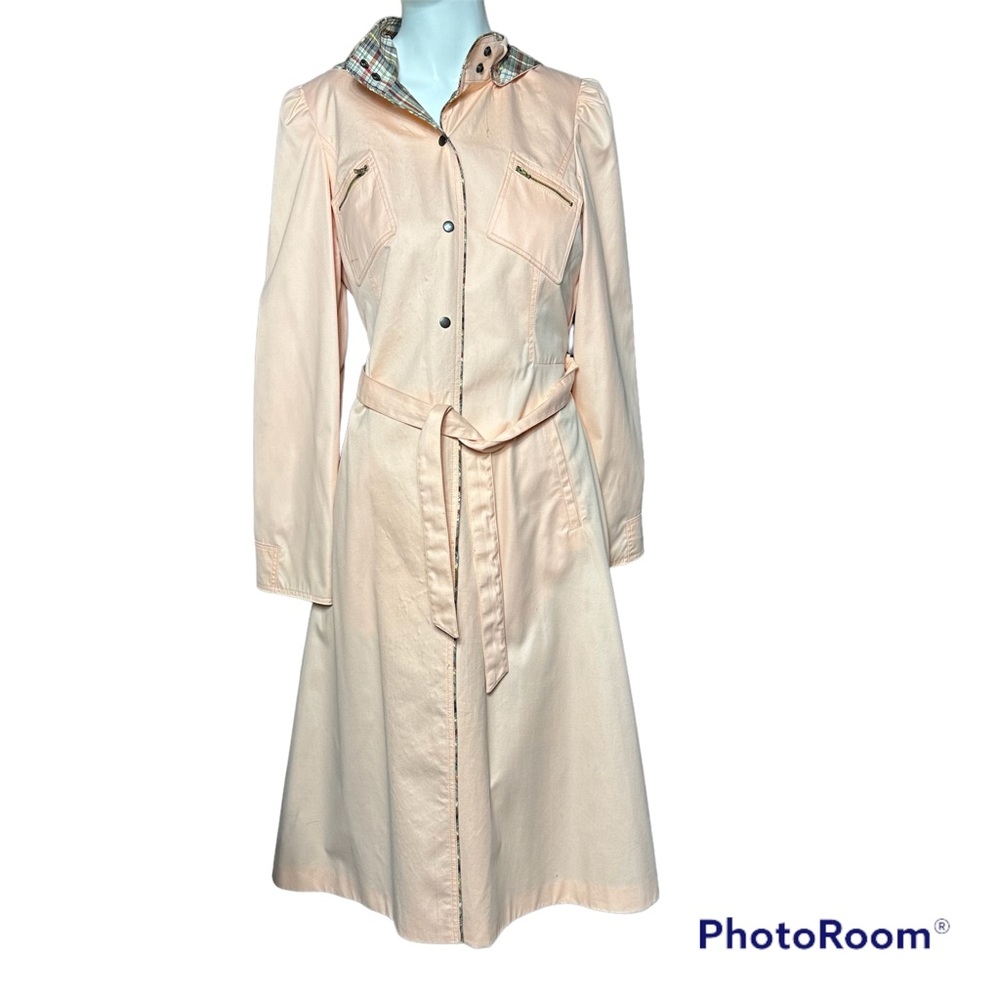 Vintage Peach Jacket Womens 11/12 Small Medium Snap Button Hooded Pockets Mod